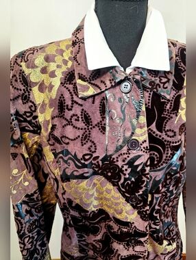 Leather Velvet Burnout Coat Metallic Floral Jacket Statement Duster Size 14